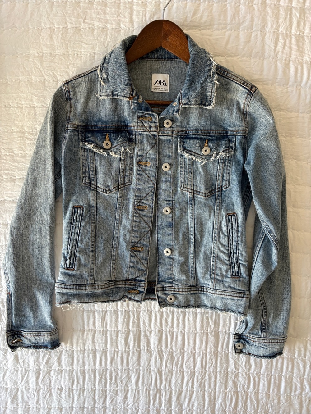 Zara Light Blue Distressed Denim Jacket